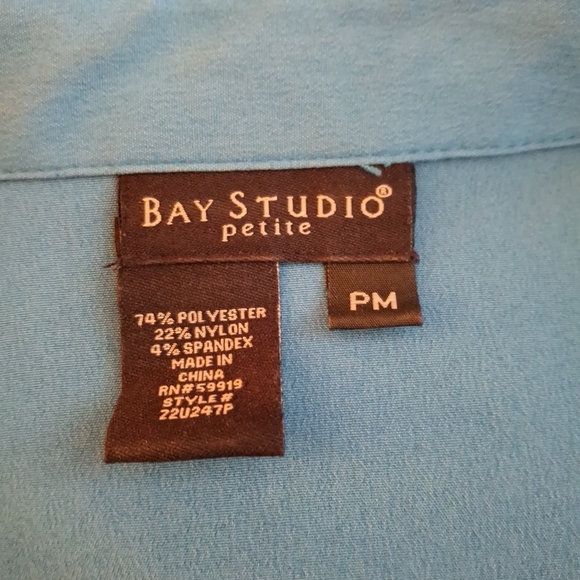 Bay Studio Women's Blue Pleated 3/4 Sleeve Button Down Shirt - Picture 6 of 8